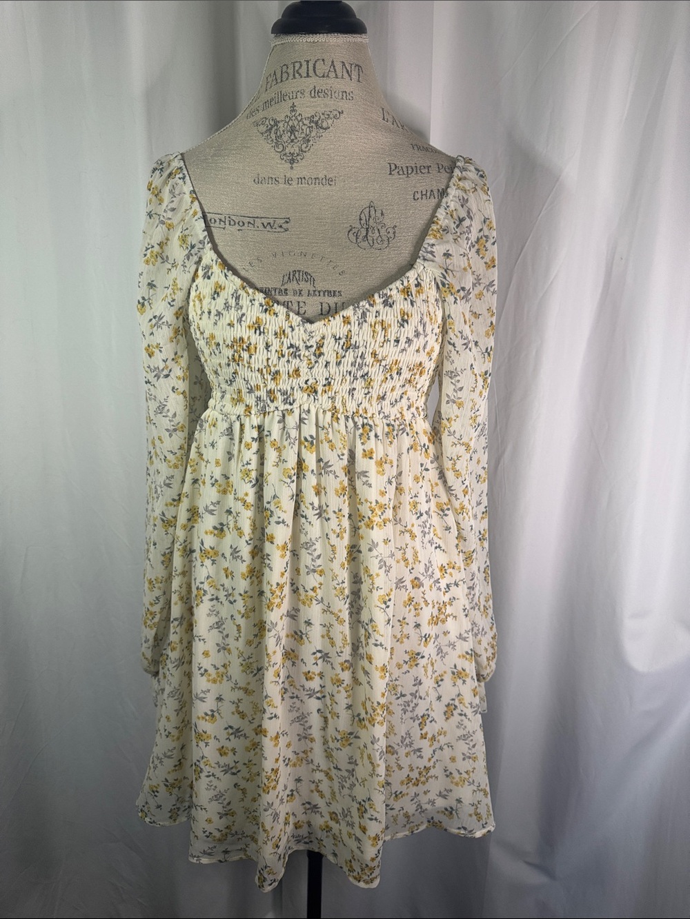 Lucky Brand Floral Empire-Waist Dress in Cream and Mustard